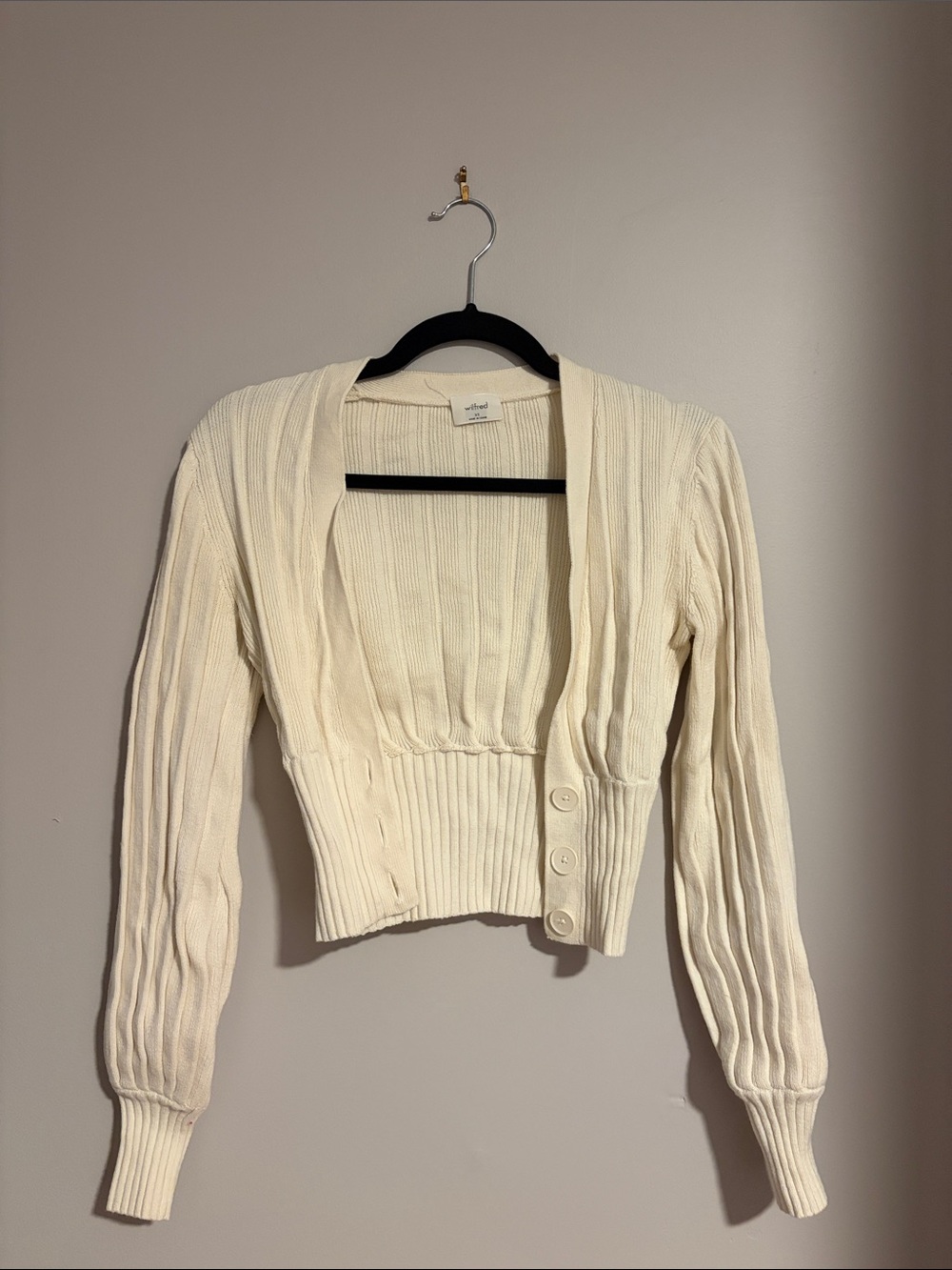Aritzia Wilfred Cream Ribbed Cropped Cardigan